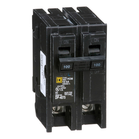 Square D Miniature Circuit Breaker, HOM Series 100A, 2 Pole, 120/240V AC HOM2100CP
